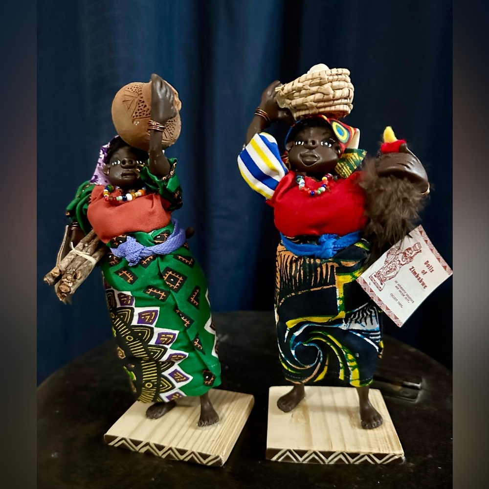 Pair of Handcrafted Dolls by Female Artisan CoOp Zimbabwe. Working Mothers.